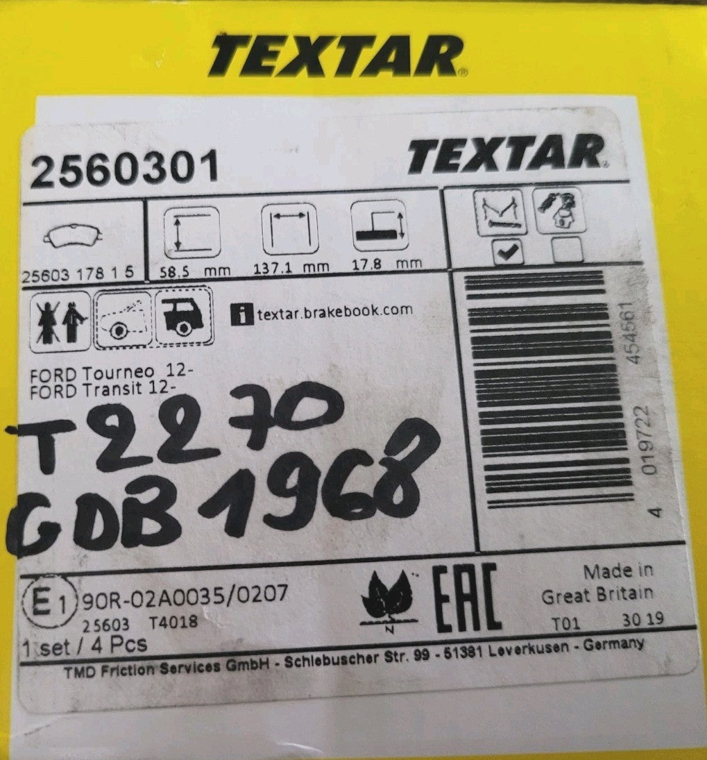 Jeu De Plaquettes Textar Ford Tourneo Transit  2560301 Arriere (#AUT109)